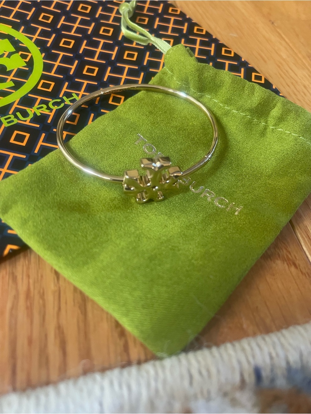 Tory Burch Gold Logo Bangle with Double-T Emblem